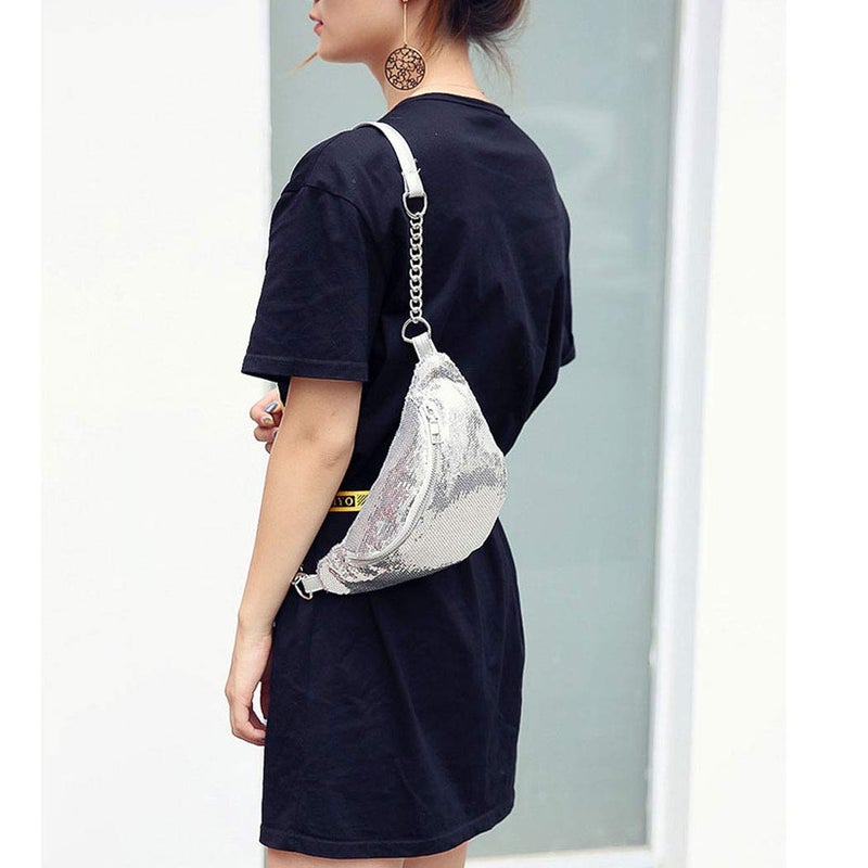 Eilova Bling Sequins Fanny Waist Pack Glitter Shoulder Chest Bag with Adjustable Belt for Women Girl - Image 3